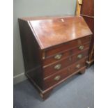A George III mahogany bureau, with fitted interior and well, 105 x 100 x 55cm