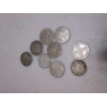 Nine silver shillings, 1739, 1723, 1787 (x2), 1697, 1725, 1703, 1826 and 1819