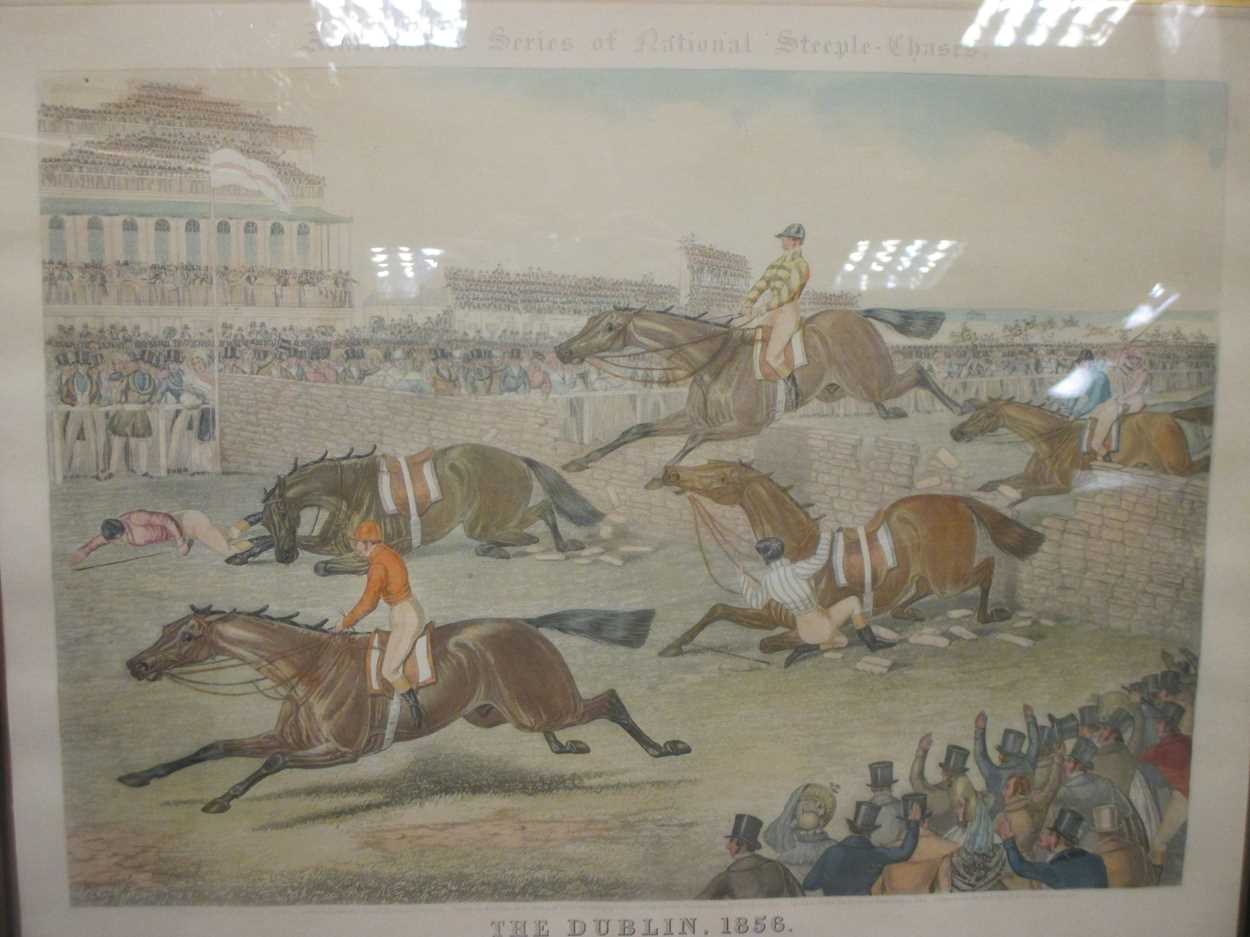 A handcoloured aquatint after James Pollard of Doncaster Races - Race for the Great St Leger Stakes,