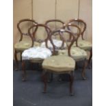 Six Victorian walnut balloon back dining chairs
