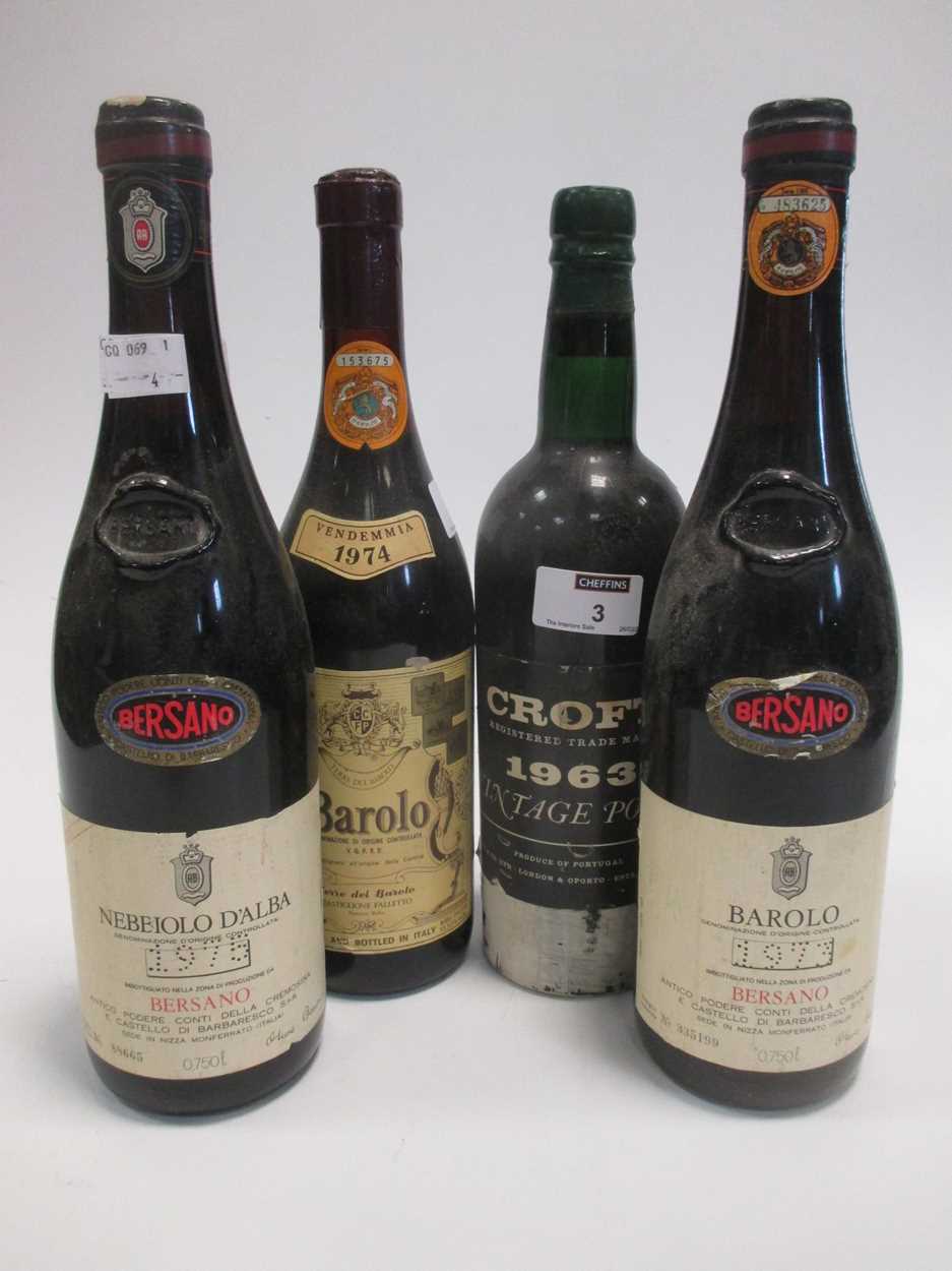 Croft 1963 port one bottle and three various wines (4)