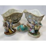 A pair of Dresden porcelain bowls (1 damaged) 2 porcelain figure groups and one other