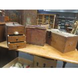 A late 19th century leather ammunition box, two other boxes and Victorian early 20th century