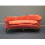 A French carved beechwood frame sofa with shaped back on cabriole front feet, 180cm wide