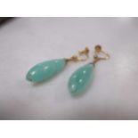 A cased pair of 9ct gold and jade pendant earrings