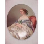 A porcelain plaque painted with a portrait of the Empress Eugenie (1826-1920) after Franz