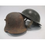 Two First World War helmets - one English, one German (Qty: 2)