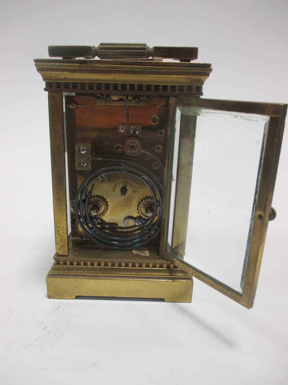 An Edwardian brass carriage clock, aneroid barometer and medical kit - Image 3 of 5