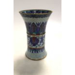 A blue ground cloisonne enamel flared mouth vase of modified gu-shape, 15cm high