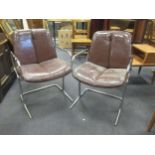 A set of six brown leather and tubular chrome chairs by Pieff (6)
