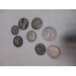 A 1664 silver crown, a 1676 crown, an 1819 crown, a 1689 half crown, 2 x 1816 half crowns, a 1697