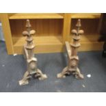 A pair of French cast iron andirons, 57 cm high (Qty: 2)