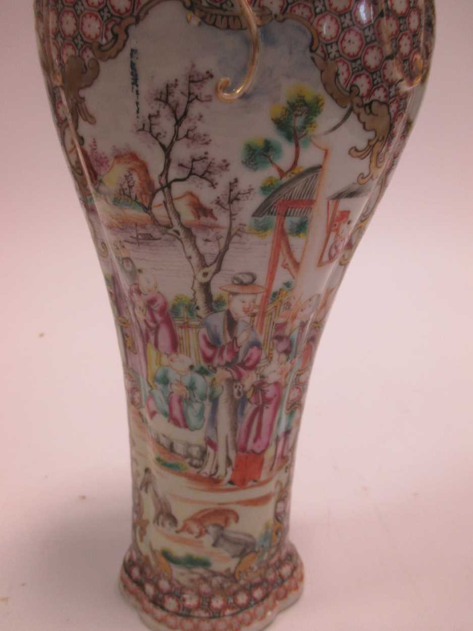 A 19th century Chinese porcelain vase and cover decorated with figures and animals in a garden - Image 2 of 5