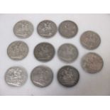 Eleven silver crowns, 1821 to Victorian, all F or better, 10 oz