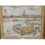 Tony Lord, Blackheath fair scene, pastel signed, and a John Piper print by R.S.Cowell 'Palazzo