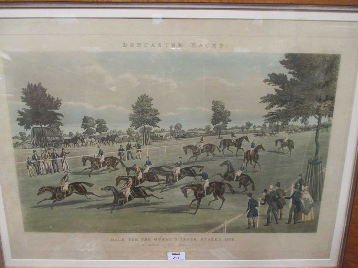 A handcoloured aquatint after James Pollard of Doncaster Races - Race for the Great St Leger Stakes, - Image 4 of 6