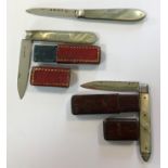 Three 19th century silver and mother of pearl folding fruit knives, two with their original cases,