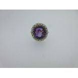 An amethyst and seed pearl cluster ring,