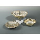 A trio of Greek metalwares silver bon bon dishes,