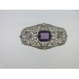 An Art Deco amethyst and diamond brooch,