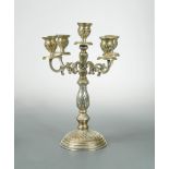 A Greek metalwares four branch five light candelabra,