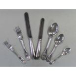 A 34 piece set of Victorian silver flatware with 13 additions,