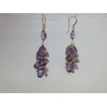 A pair of amethyst waterfall earpendants,