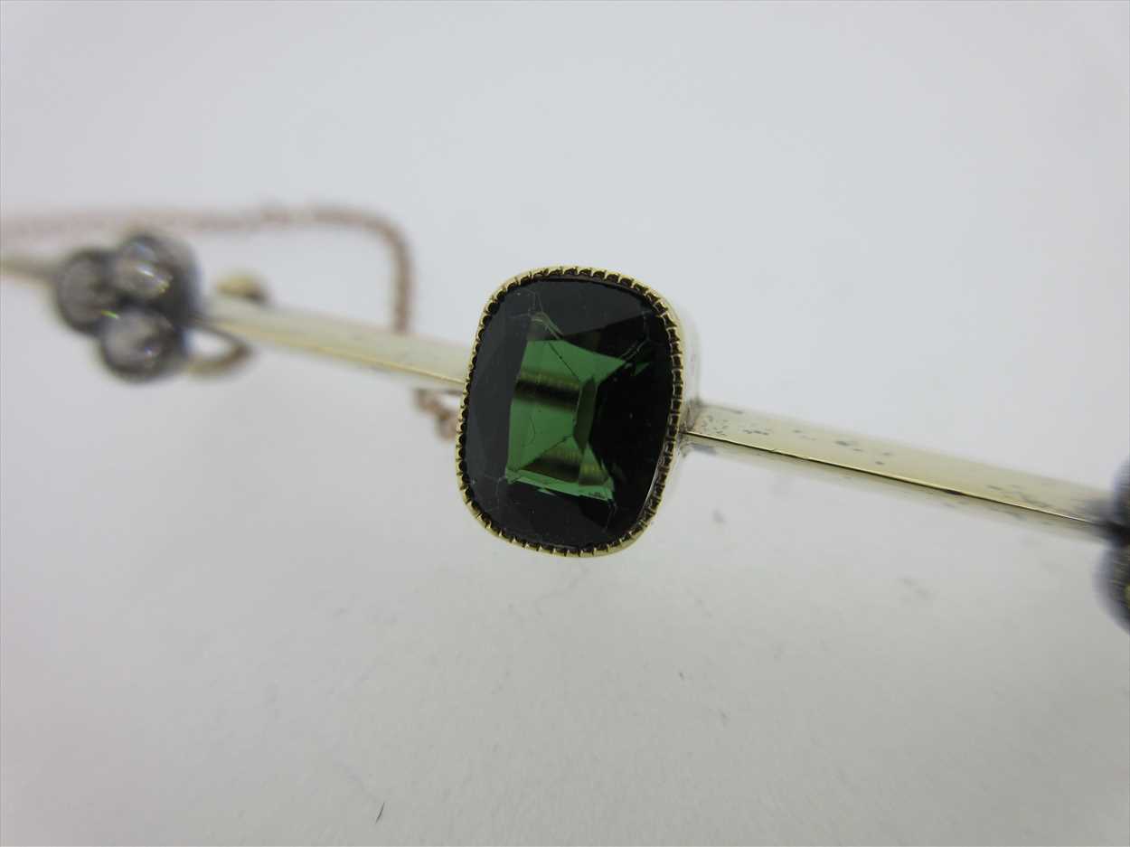 A green tourmaline and diamond bar brooch, - Image 2 of 8