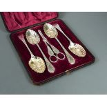 A cased set of Victorian silver plated fruit servers,