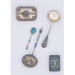A collection of Russian metalwares silver and enamelled items,