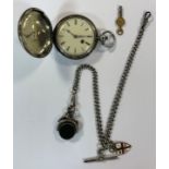 Robert Jones, Ruthin, - A George IV silver full hunter pocket watch with attached Albert chain,