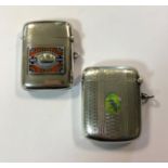 Two silver vesta cases with enamel decoration,