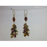 A pair of multi gemstone waterfall earpendants,