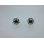 A pair of green and white hardstone cluster screwback earrings,