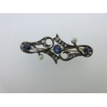 A late 19th century sapphire, diamond and pearl brooch,