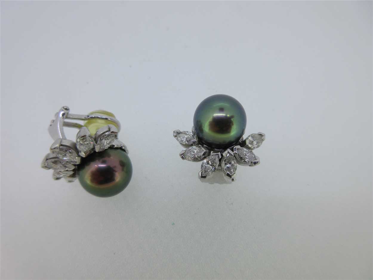 A pair of Tahitian pearl and diamond earclips, - Image 4 of 4