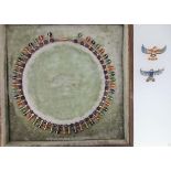 A 19th century French archaeological revival necklace and two associated brooches,