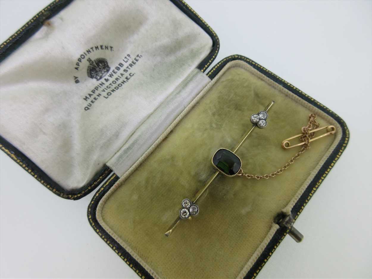A green tourmaline and diamond bar brooch, - Image 6 of 8