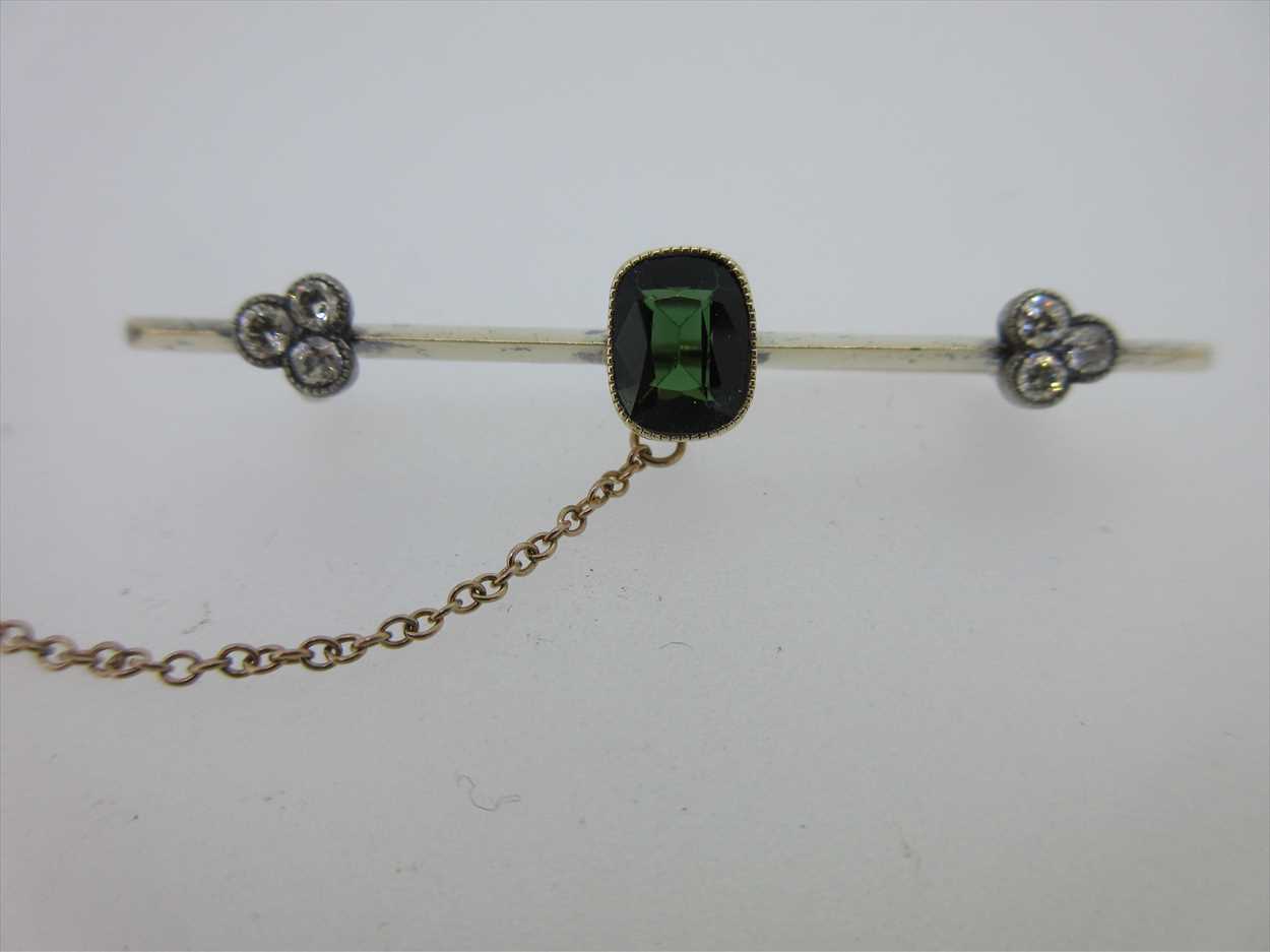 A green tourmaline and diamond bar brooch, - Image 8 of 8