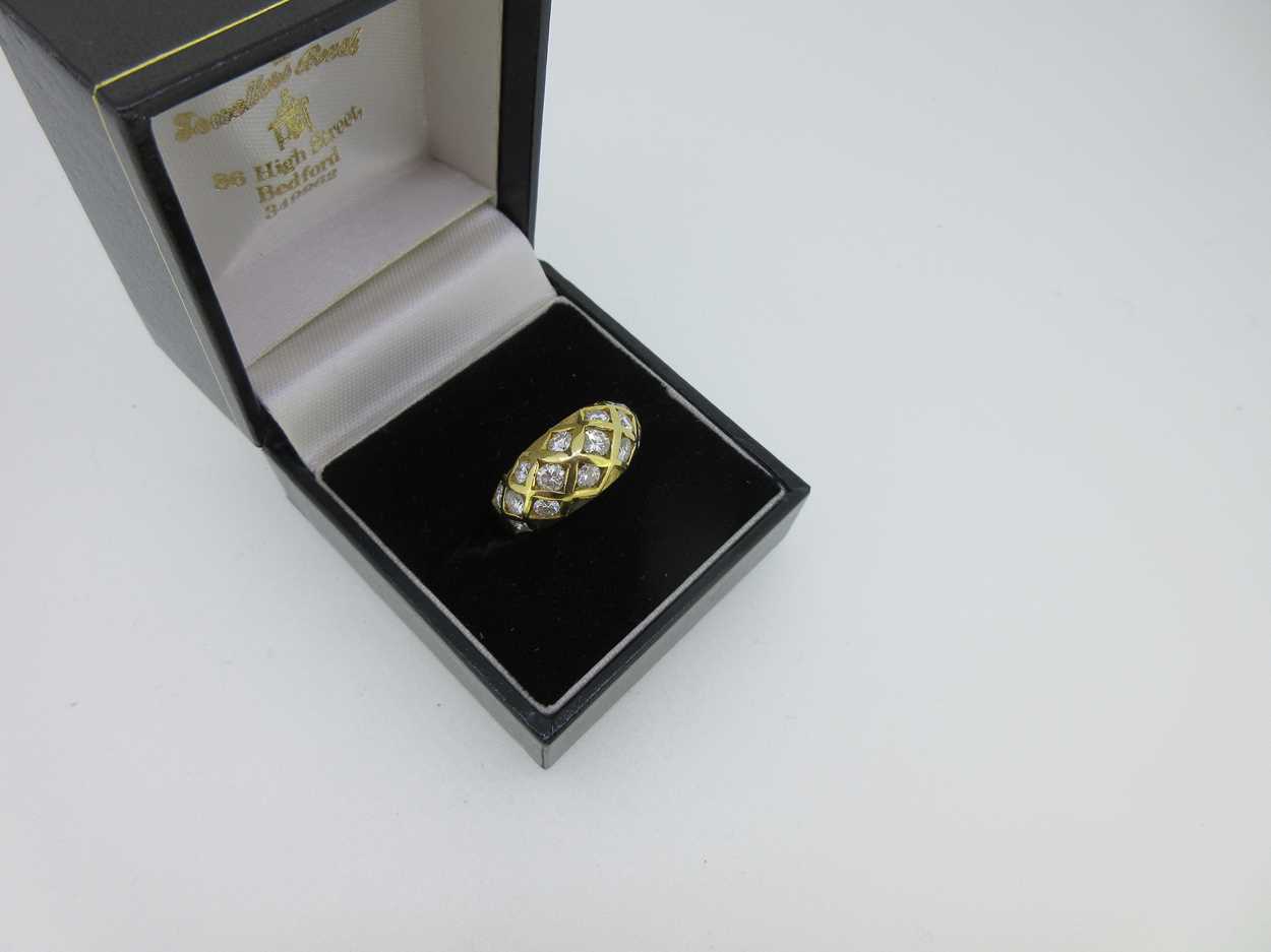 An 18ct gold and diamond set chequerboard bombé ring, - Image 6 of 6