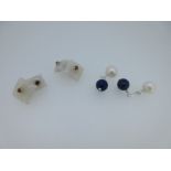 A pair of chalcedony and ruby cufflinks and a pair of lapis lazuli and cultured pearl cufflinks,