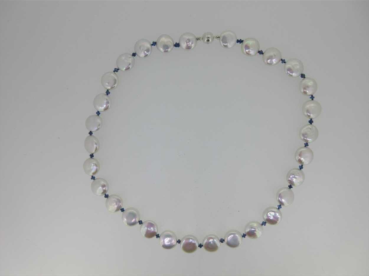 A sapphire and cultured pearl necklace, - Image 2 of 4