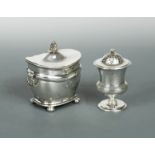 A George IV silver caster, together with an Edward VII silver tea caddy,