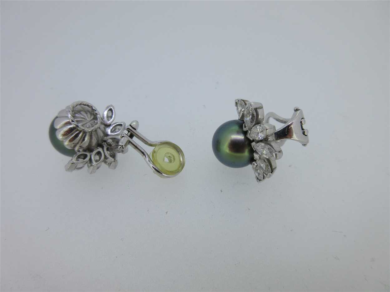 A pair of Tahitian pearl and diamond earclips, - Image 3 of 4