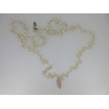A cultured freshwater pearl and rose quartz necklace,