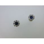 A pair of sapphire and diamond cluster earstuds,