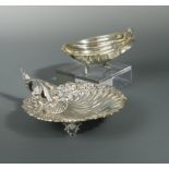 Two Greek metalwares shell shaped dishes,