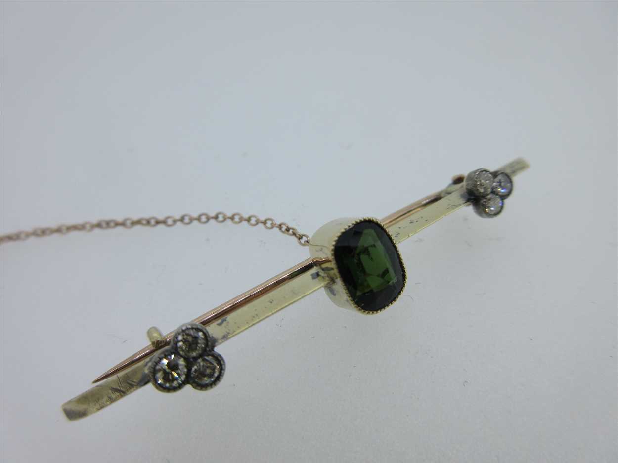 A green tourmaline and diamond bar brooch, - Image 5 of 8