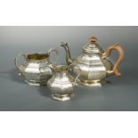 A William IV silver three piece tea set,