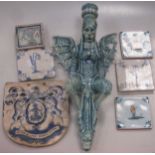 Five Dutch figural tiles,